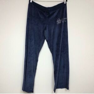 NWT New Sweet Tart Women's Navy Wide Leg Velour Y2K Star Sequins Sweatpant XL